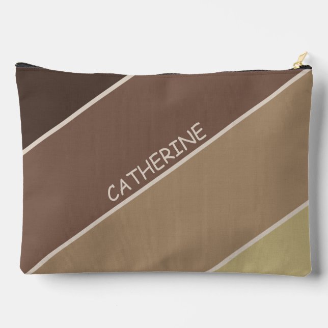Earth tones stripes and custom name accessory pouch (Back)