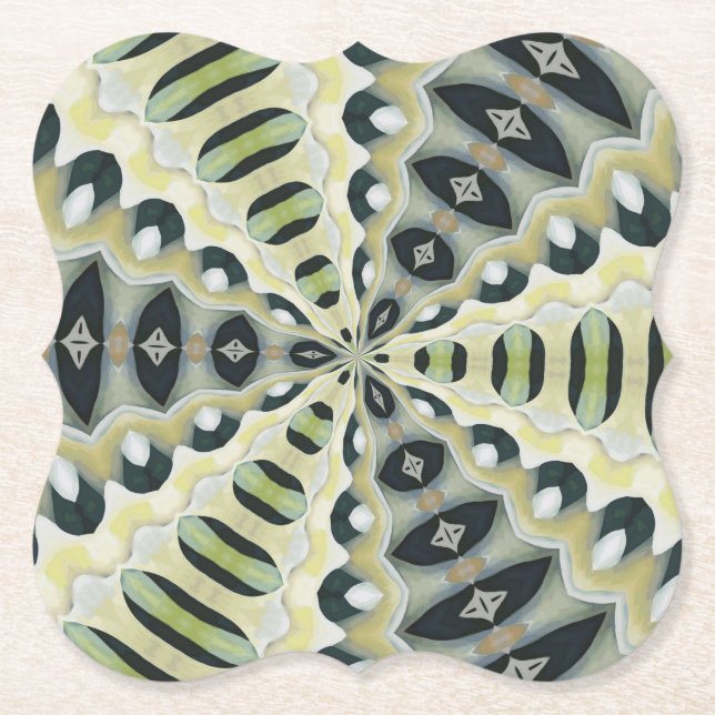 Earth Tones Symmetrical Kaleidoscope Paper Coaster (Front)
