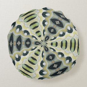 Earth Tones Symmetrical Kaleidoscope Round Cushion