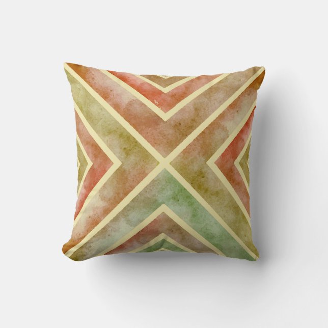 Earth tones watercolor geometric chevron stripes cushion (Front)