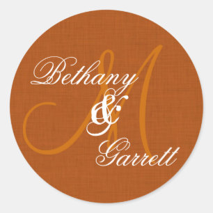 EARTH TONES Wedding Monogram Bride and Groom Classic Round Sticker