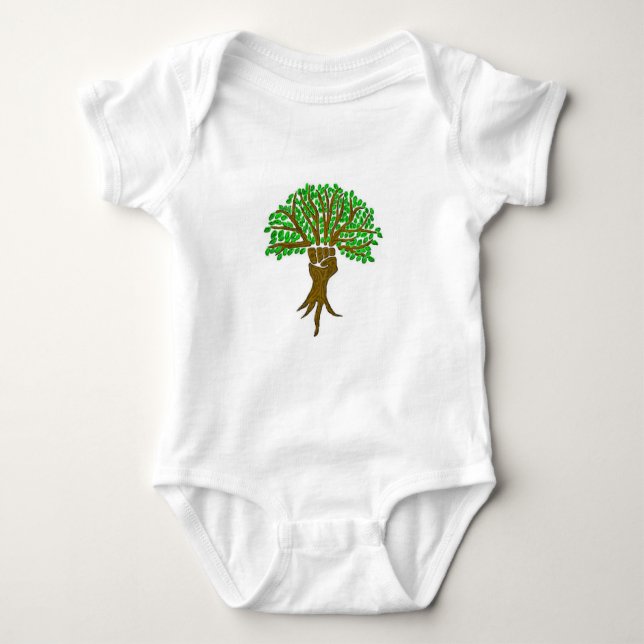 Earth Warrior Tree Design, Great Earth Day Design Baby Bodysuit (Front)