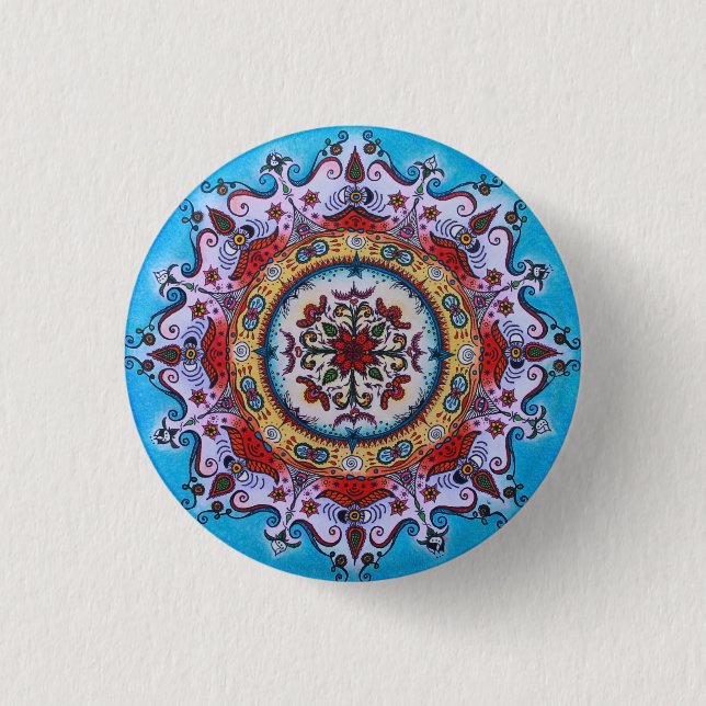 Earth-Water-Fire... Mandala Pin Button (Front)