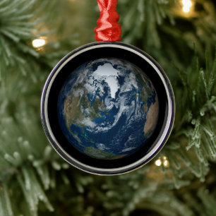 Earth With Clouds And Sea Ice 2 Metal Tree Decoration