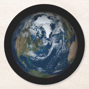 Earth With Clouds And Sea Ice 2 Round Paper Coaster
