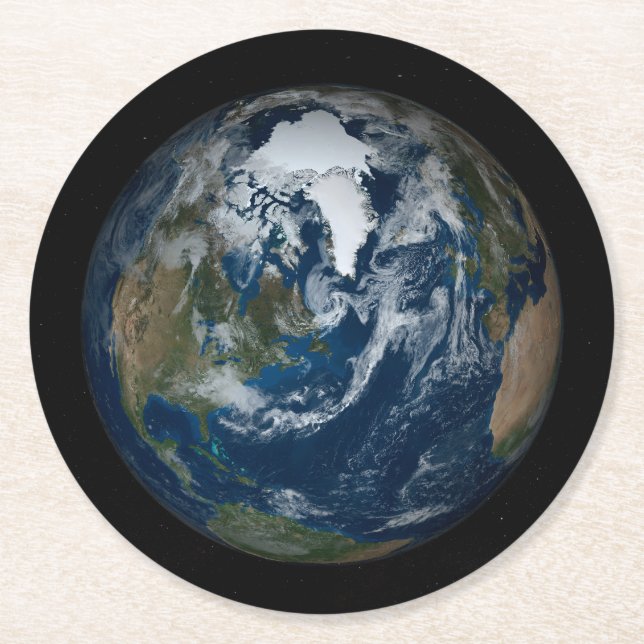 Earth With Clouds And Sea Ice 2 Round Paper Coaster (Front)