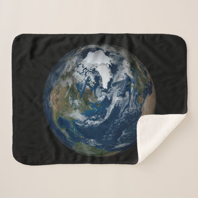 Earth With Clouds And Sea Ice 2 Sherpa Blanket (Front (Horizontal))