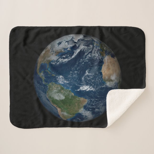 Earth With Clouds And Sea Ice Sherpa Blanket (Front (Horizontal))