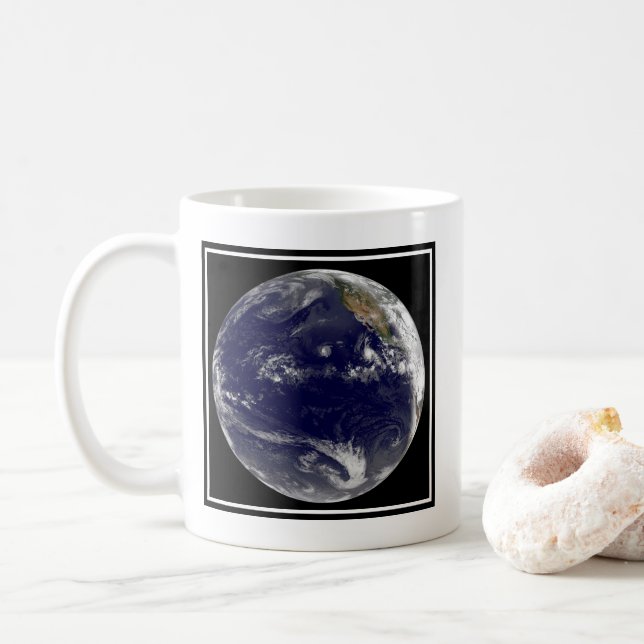 Earth With Three Tropical Cyclones In The Pacific. Coffee Mug (With Donut)