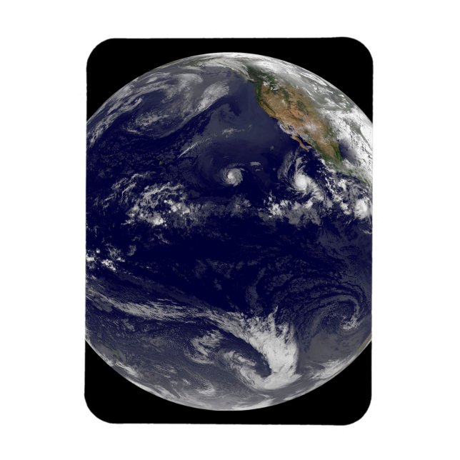 Earth With Three Tropical Cyclones In The Pacific. Magnet (Vertical)