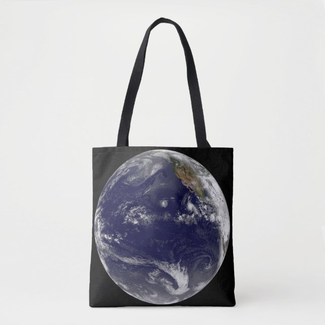 Earth With Three Tropical Cyclones In The Pacific. Tote Bag (Front)