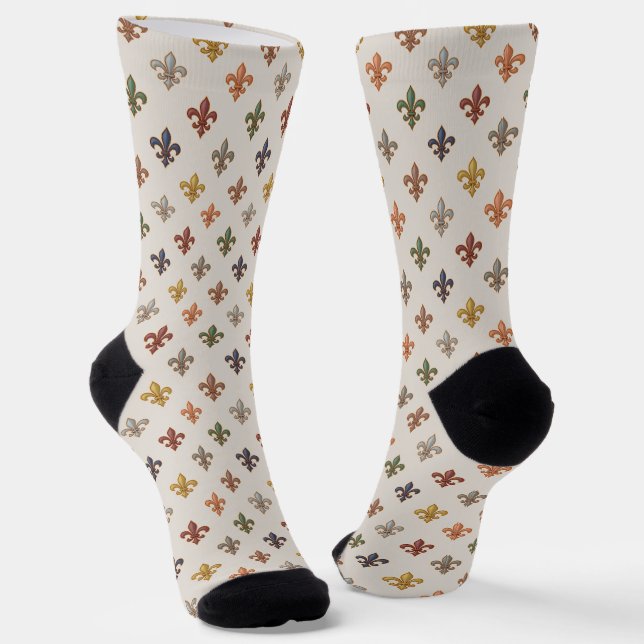  Earth Woodlands Fleur-de-lis Design Light  Socks (Angled)