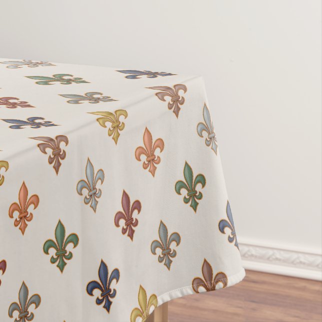  Earth Woodlands Fleur-de-lis Design Light  Tablecloth (In Situ)