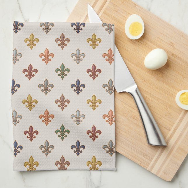  Earth Woodlands Fleur-de-lis Design Light  Tea Towel (Quarter Fold)