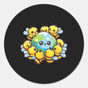 Earth World Globe Bee Kawaii Bees Classic Round Sticker