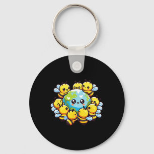 Earth World Globe Bee Kawaii Bees Key Ring