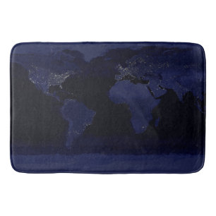 Earth World Map City Lights at Night Satellite Bath Mat