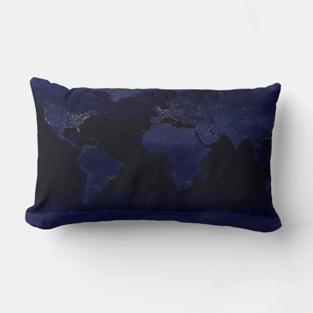 Earth World Map City Lights at Night Satellite Lumbar Cushion (Front)