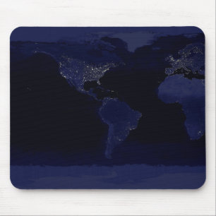 Earth World Map City Lights at Night Satellite Mouse Pad