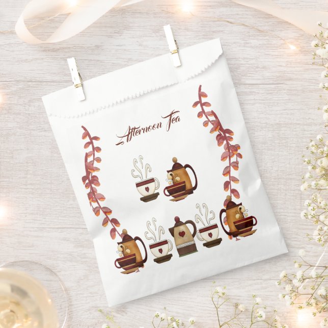 Earthen Mud Brown Teapot Afternoon Tea Party  Favour Bags (Clipped)
