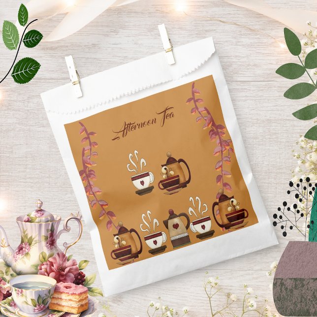 Earthen Mud Brown Teapot Cup Afternoon Tea Party  Favour Bags (Earthen Mud Brown Teapot Cup Afternoon Tea Party Favor Bag)