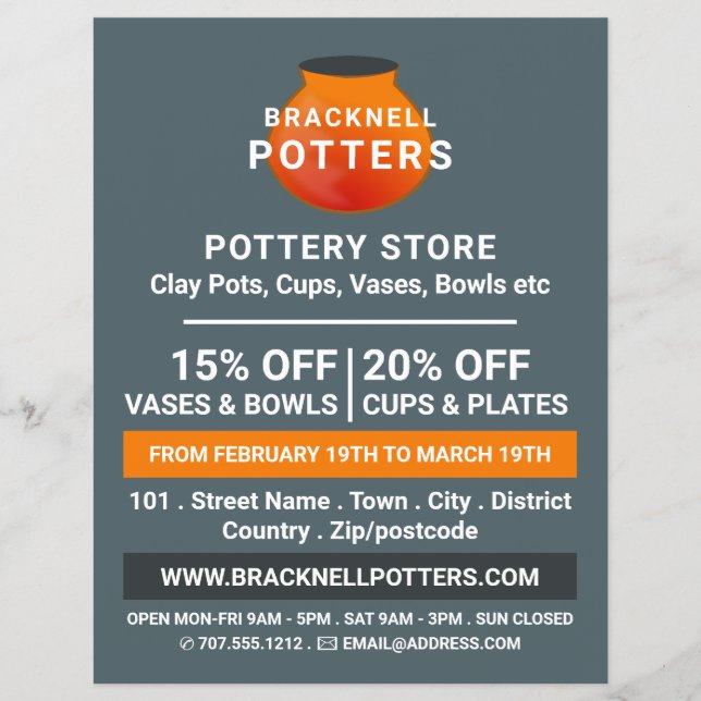 Earthen Pot Design, Pottery Store, Potters Advert Flyer (Front)