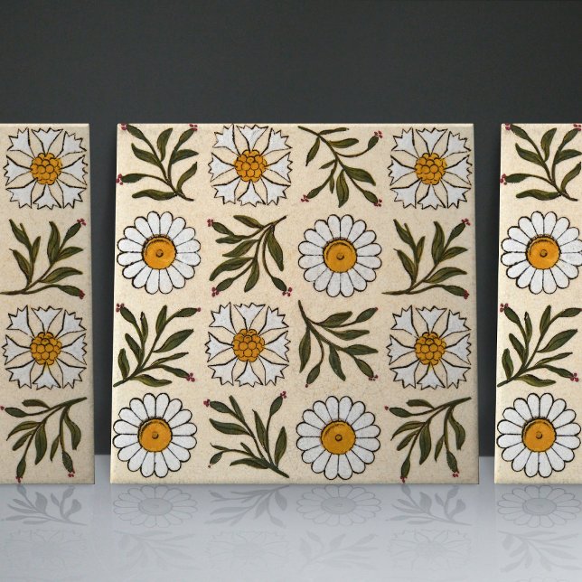 Earthenware Daisies Seamless white green florals Tile (Creator Uploaded)