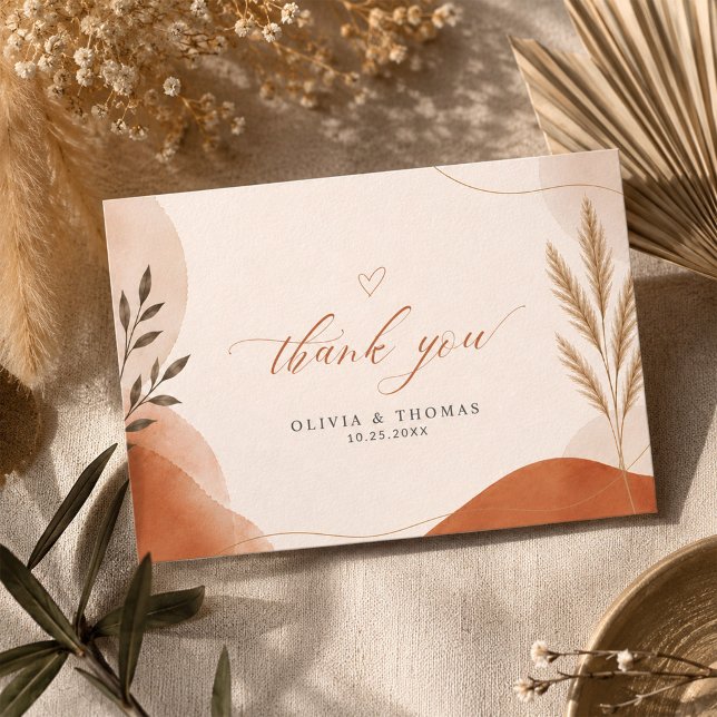Earthly Boho Modern Script Terracotta  Weddingg Thank You Card (Creator Uploaded)