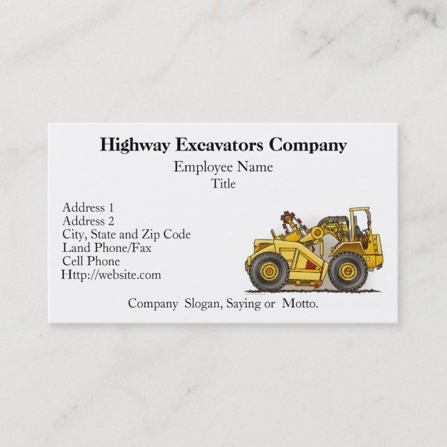 Earthmover Scraper Business Cards (Front)