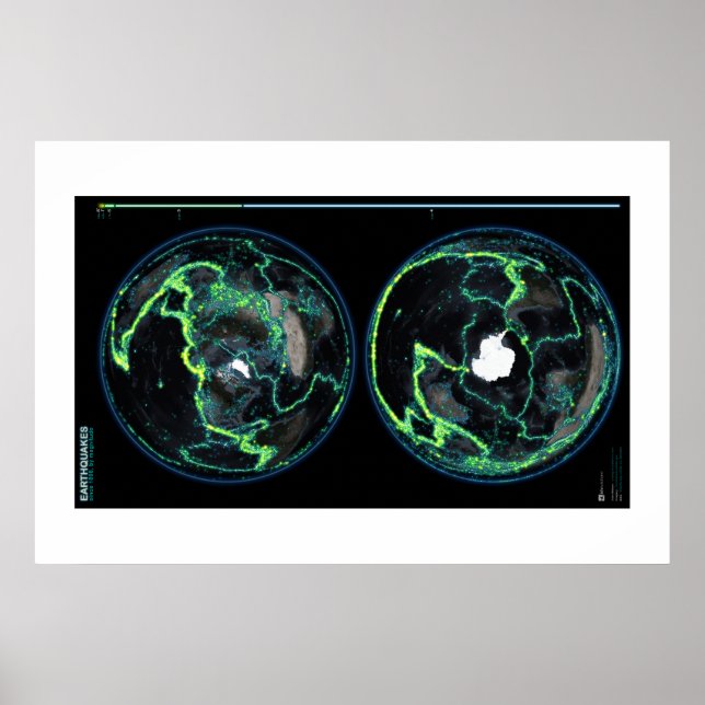 Earthquakes Since 1898, Global View Poster (Front)