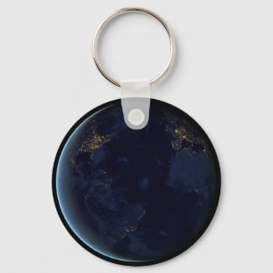Earth's City Lights At Night Key Ring