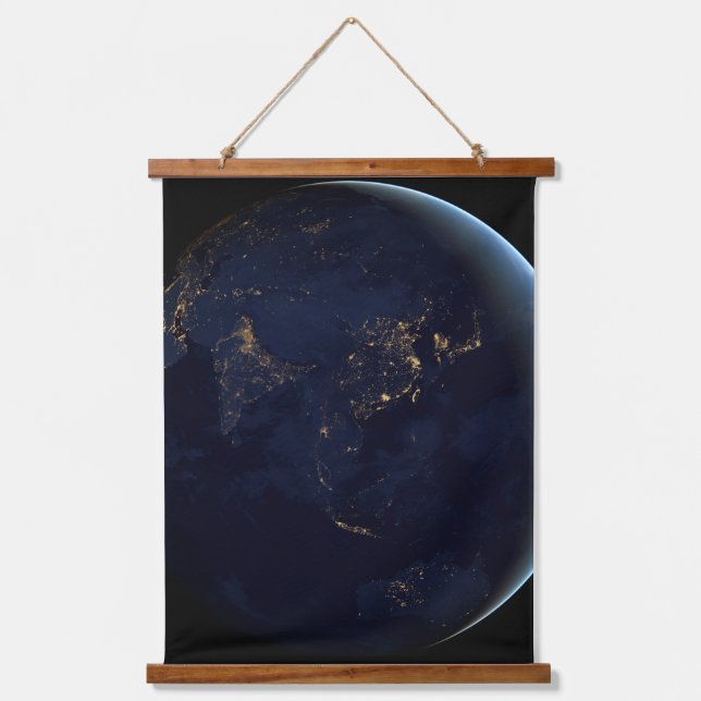 Earth's City Lights At Night On Asia And Australia Hanging Tapestry (Front)