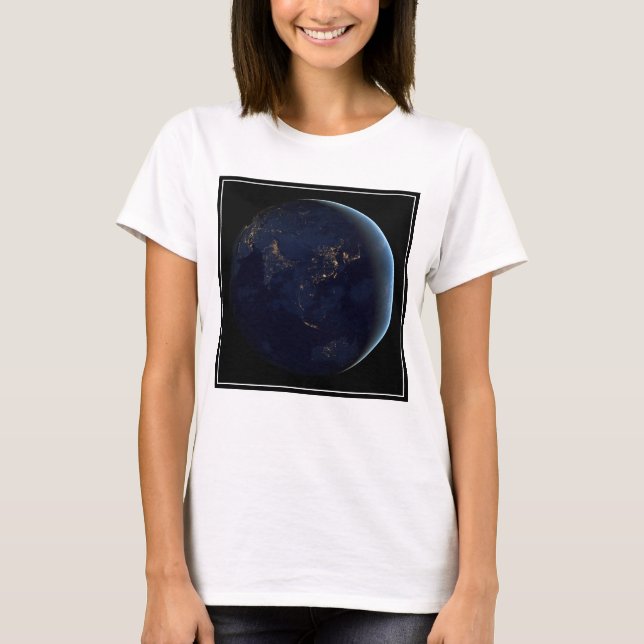 Earth's City Lights At Night On Asia And Australia T-Shirt (Front)