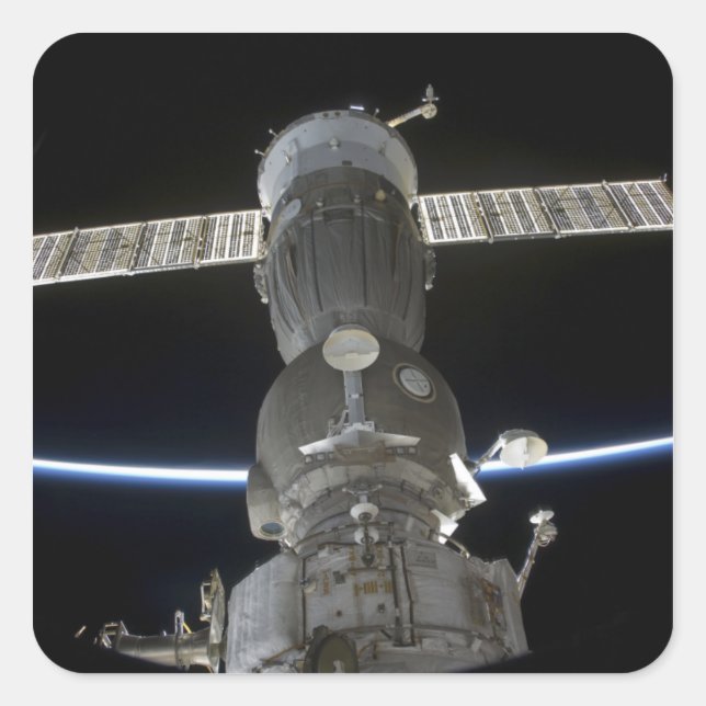 Earth's limb intersects a Soyuz spacecraft Square Sticker (Front)