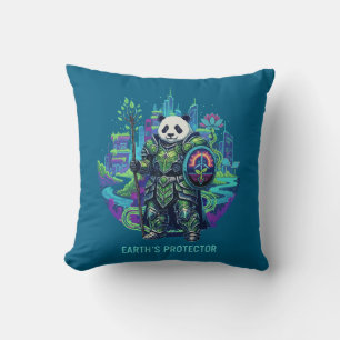 Earth's Protector Panda Knight Solarpunk Eco Cushion