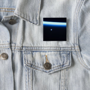 Earth's Thin Line Of Atmosphere And A Gibbous Moon 15 Cm Square Badge