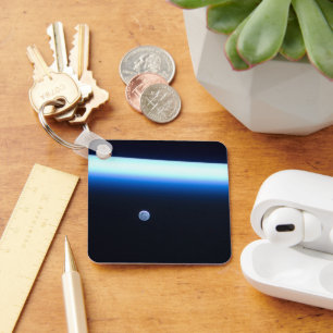 Earth's Thin Line Of Atmosphere And A Gibbous Moon Key Ring