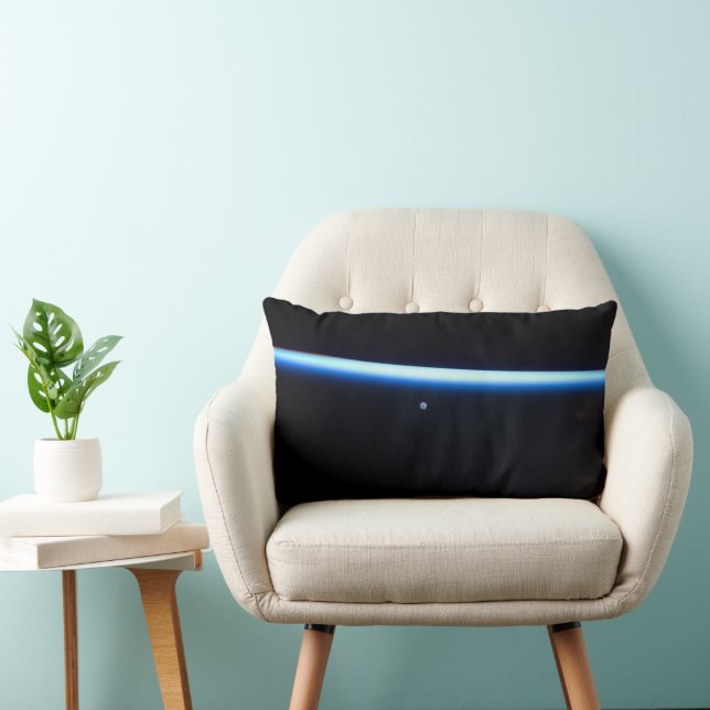 Earth's Thin Line Of Atmosphere And A Gibbous Moon Lumbar Cushion (Chair)