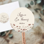 Earthtone Boho Wildflowers Couple's Names Wedding Classic Round Sticker<br><div class="desc">These simple yet beautiful boho chic wedding stickers feature the names of the couple and wedding date with a border of wildflowers in earthy fall shades of terracotta clay and dusty rose. The names are printed in elegant modern script lettering and the background is a neutral cream or taupe colour....</div>