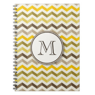 Earthtone Chevron Stripes with Round Monogram Spiral Notebook