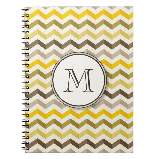 Earthtone Chevron Stripes with Round Monogram Spiral Notebook (Front)