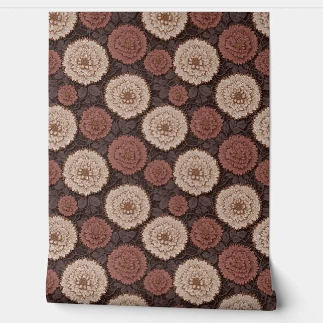 Earthtone Crochet Floral Medallion Lace Pattern Wallpaper (Unrolling)