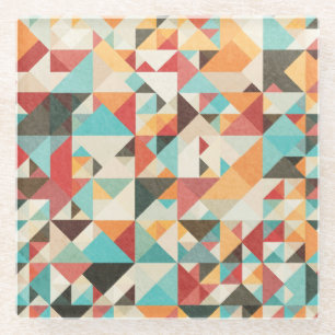 Earthtone Geometric Pattern Glass Coaster