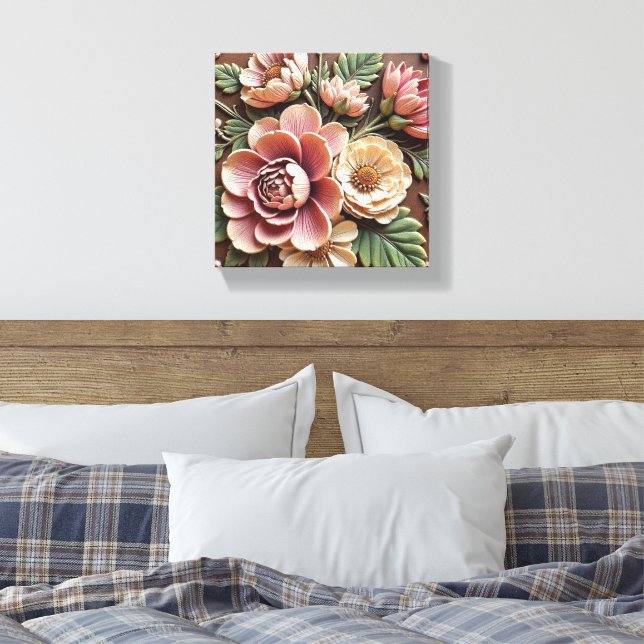 Earthtone Pastel Bouquet Canvas Print (Insitu(Bedroom))
