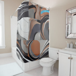 Earthtones abstract swirls collage shower curtain