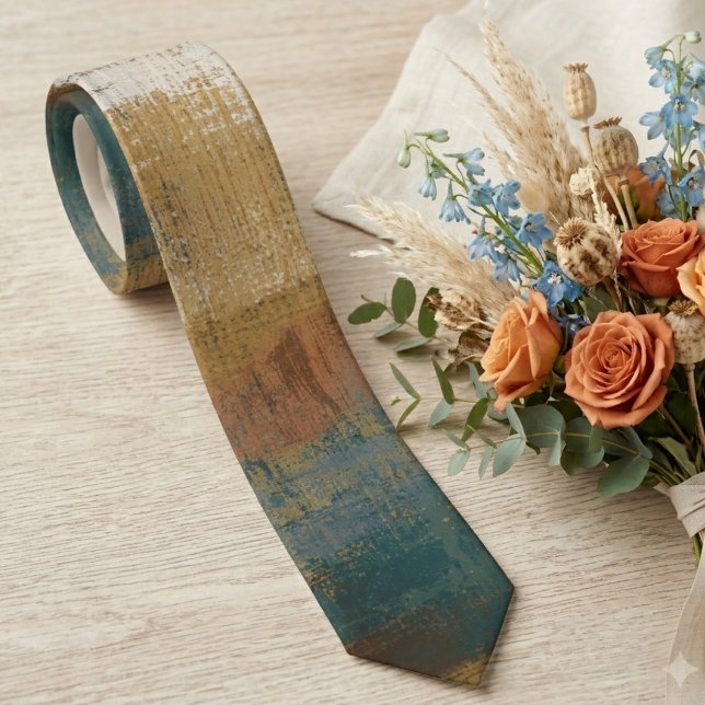 Earthy Abstract Brushstroke Wedding Tie (Rich earthy brushstrokes on a stylish tie, perfect for the creative professional.)