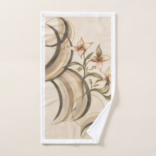 Earthy Abstract Floral & Calligraphy Lines Art Pri Bath Towel Set