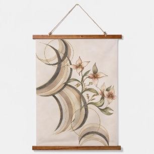 Earthy Abstract Floral & Calligraphy Lines Art Pri Hanging Tapestry