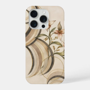 Earthy Abstract Floral & Calligraphy Lines Art Pri iPhone 15 Pro Case
