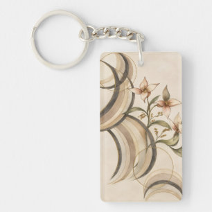 Earthy Abstract Floral & Calligraphy Lines Art Pri Key Ring